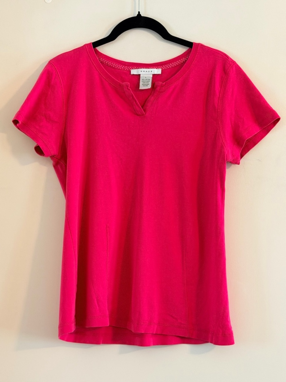 Grace Hot Pink Notch-Neck Short Sleeve Tee Size L